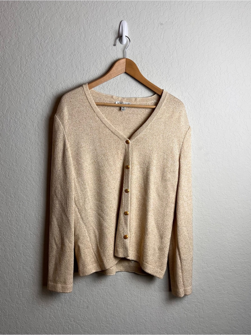 St. John Sport Marie Gold Cardigan Sweater Medium M Vintage Women’s Santana Knit - Picture 2 of 11
